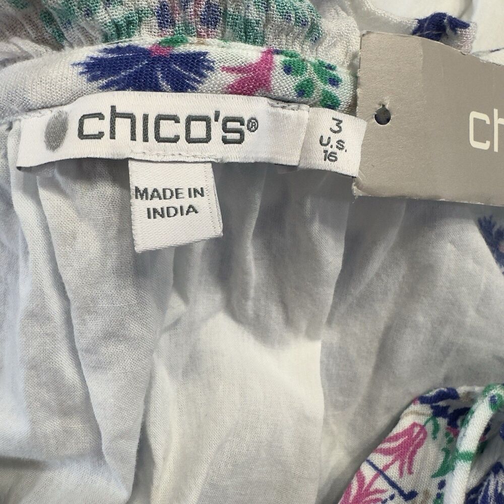 Chicos Ikat Blouson Gauzy Floral Mix Print Boho Maxi Dress Size 3 US Size 16 NWT - Picture 7 of 8